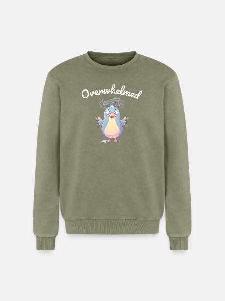 Overwhelmed Bird Cartoon Style - Relaxed Unisex Premium Acid Washed Sweatshirt - acid washed green