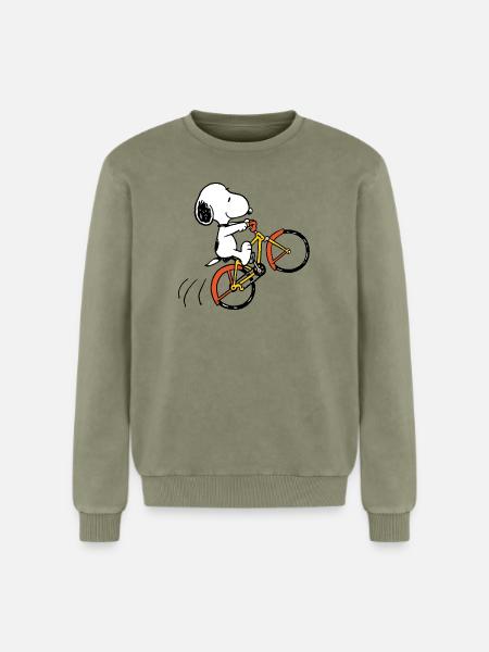 Peanuts Snoopy Mit Fahrrad - Relaxed Unisex Premium Acid-Washed Sweatshirt - Grün Acid Wash