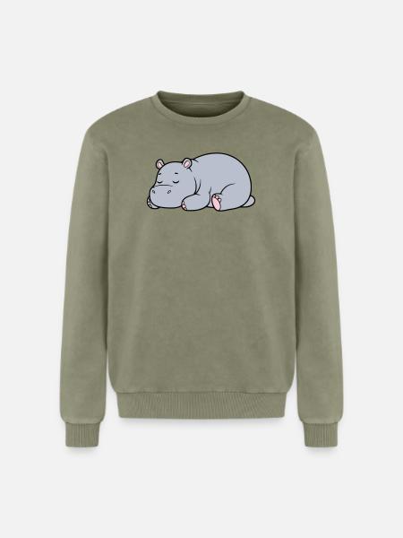 Sleeping Hippopotamus Tired Lazy Vector - Relaxed Unisex Premium Acid Washed Sweatshirt - acid washed green