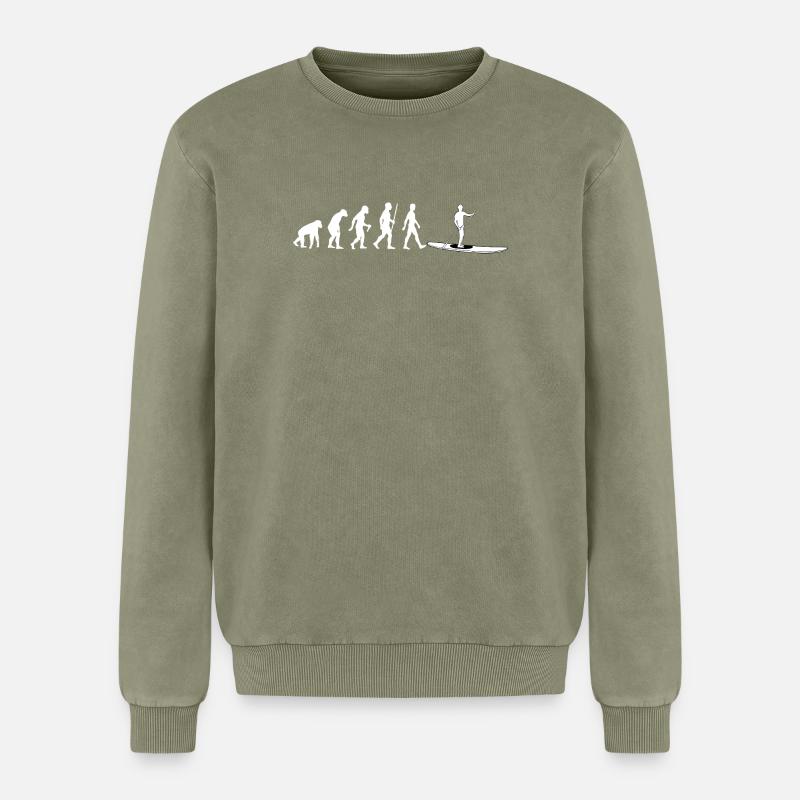 Evolution to Stand-Up Paddleboard - Relaxed Unisex Premium Acid Washed Sweatshirt - acid washed green