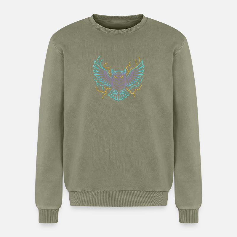 Neon-Eule mit Blitzen - Relaxed Unisex Premium Acid-Washed Sweatshirt - Grün Acid Wash