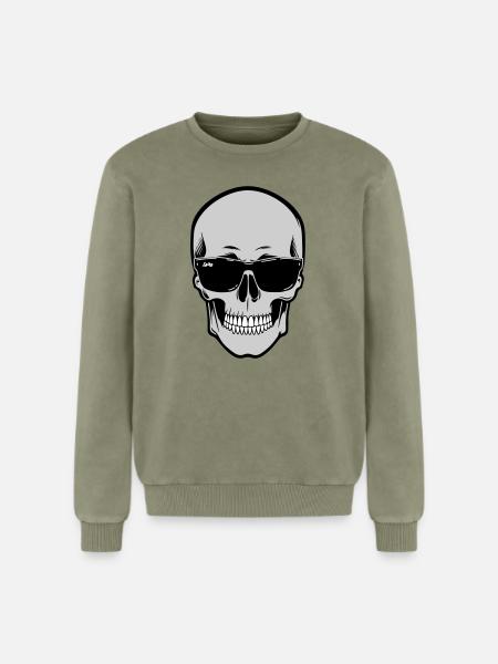 Skull with Sunglasses Graphic - Relaxed Unisex Premium Acid Washed Sweatshirt - acid washed green