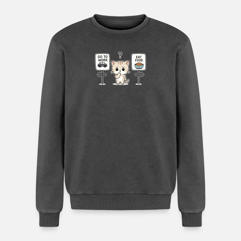 Katzendilemma: Arbeit oder Mahlzeit - Relaxed Unisex Premium Acid-Washed Sweatshirt - Schwarz Acid Wash