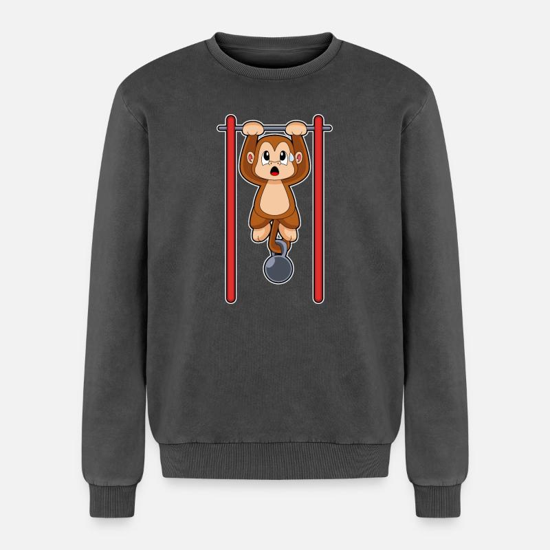 Monkey Bodybuilder Pull-ups Bodybuilding - Relaxed Unisex Premium Acid Washed Sweatshirt - acid washed black