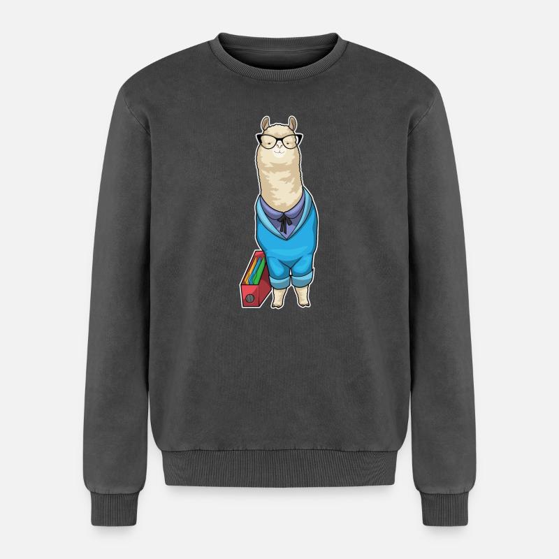 Alpaca Secretary Folder Office - Relaxed Unisex Premium Acid Washed Sweatshirt - acid washed black