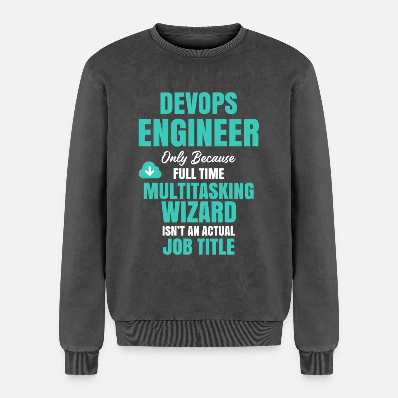 DevOps Engineer Multitasking Wizard - Relaxed Unisex Premium Acid Washed Sweatshirt - acid washed black