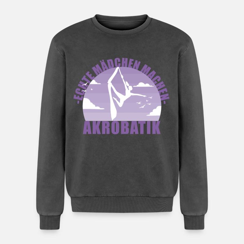 Echte Mädchen machen Akrobatik! Geschenk - Relaxed Unisex Premium Acid-Washed Sweatshirt - Schwarz Acid Wash