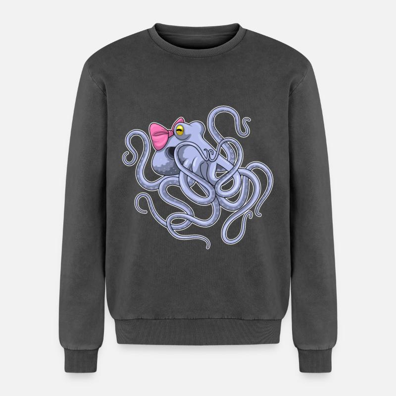 Octopus Loop - Relaxed Unisex Premium Acid Washed Sweatshirt - acid washed black