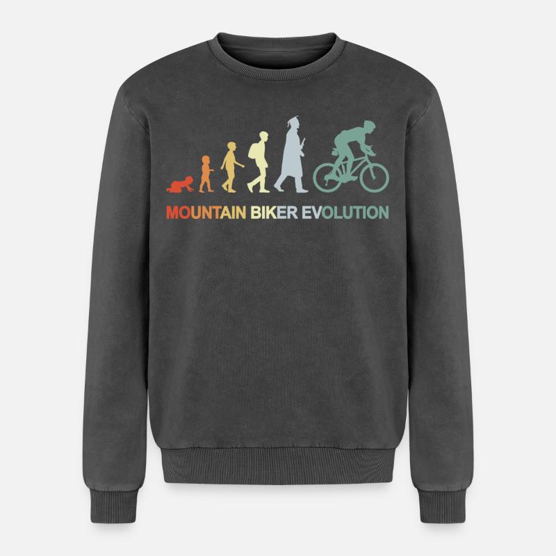 Mountain Biker Evolution - Relaxed Unisex Premium Acid Washed Sweatshirt - acid washed black