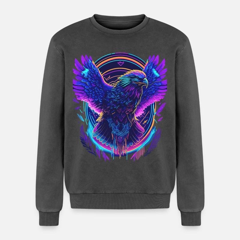 Flying Eagle Synthwave - Relaxed Unisex Premium Acid Washed Sweatshirt - acid washed black