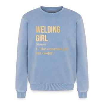 Welding - Relaxed Unisex Premium Acid Washed Sweatshirt - acid washed blue - Front - AI Model Female 172 dark (172cm) & AI Model Male 178 light (178cm)