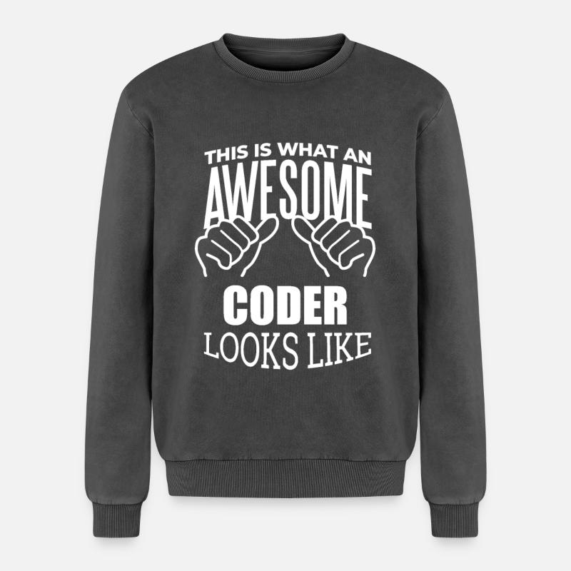Coder - Relaxed Unisex Premium Acid Washed Sweatshirt - acid washed black