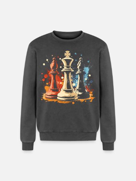Chess Bishop and King Graffiti - Relaxed Unisex Premium Acid Washed Sweatshirt - acid washed black