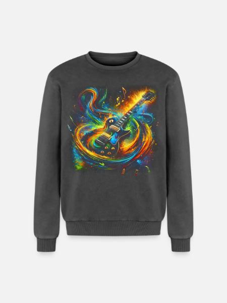 Farbenfroher Gitarrenausdruck - Relaxed Unisex Premium Acid-Washed Sweatshirt - Schwarz Acid Wash