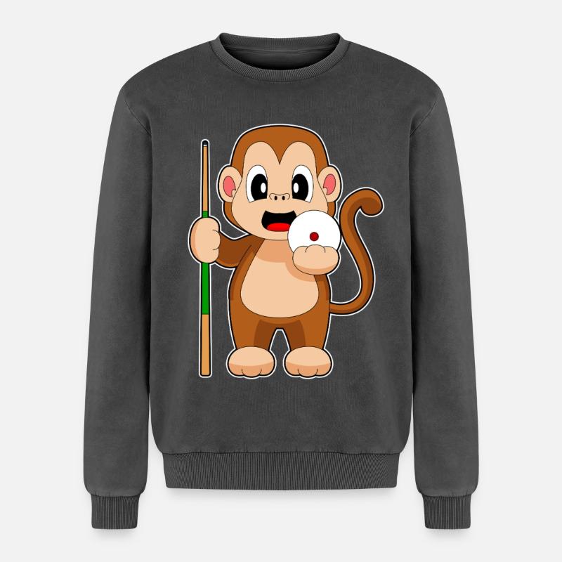 Affe Billiard Queue - Relaxed Unisex Premium Acid-Washed Sweatshirt - Schwarz Acid Wash