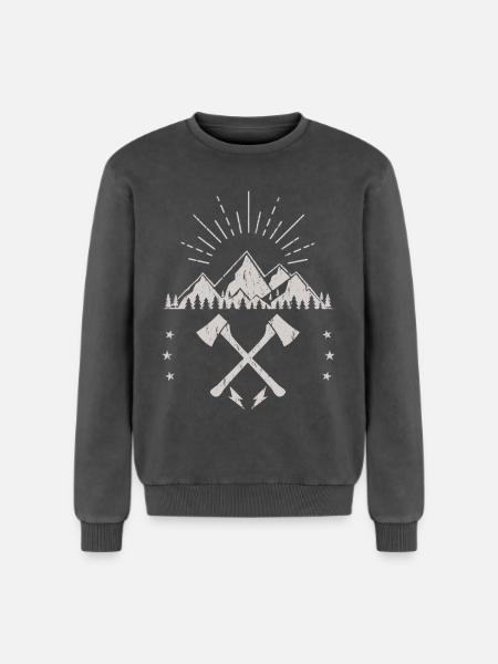 Rugged Mountain Sunrise Axe Emblem - Relaxed Unisex Premium Acid Washed Sweatshirt - acid washed black