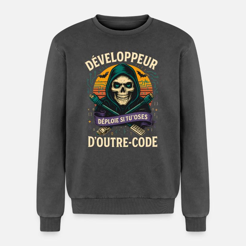 Web Developer - Halloween Skull - Relaxed Unisex Premium Acid Washed Sweatshirt - acid washed black
