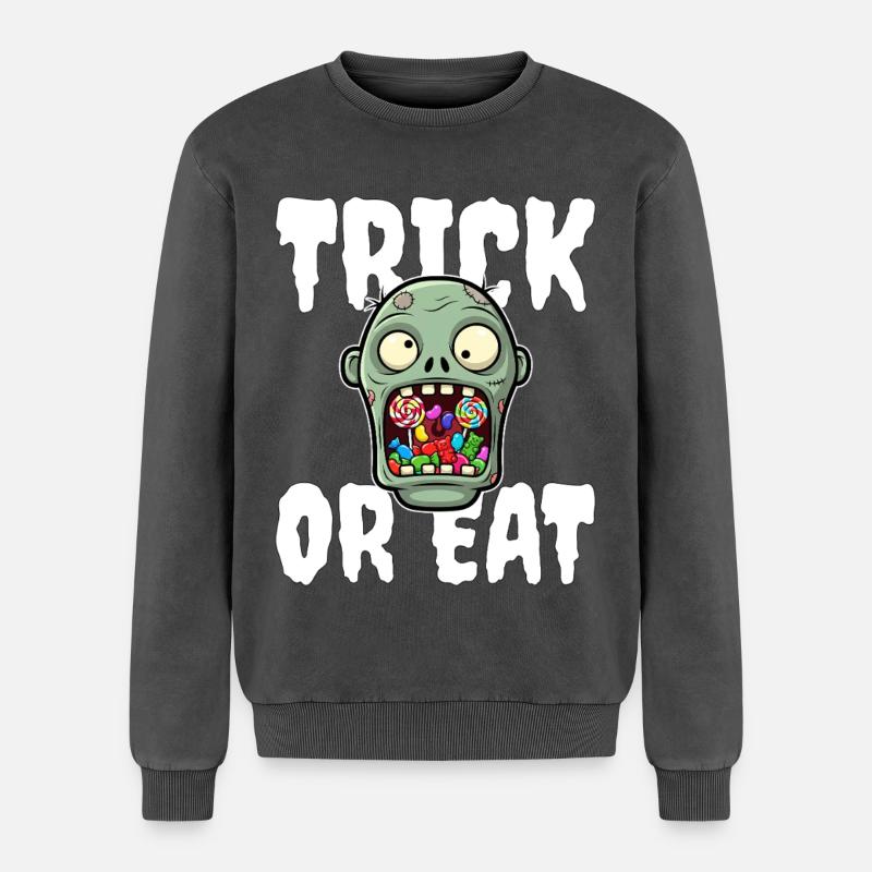 SÜSSES ODER ESSEN - ZOMBIE HALLOWEEN - Relaxed Unisex Premium Acid-Washed Sweatshirt - Schwarz Acid Wash