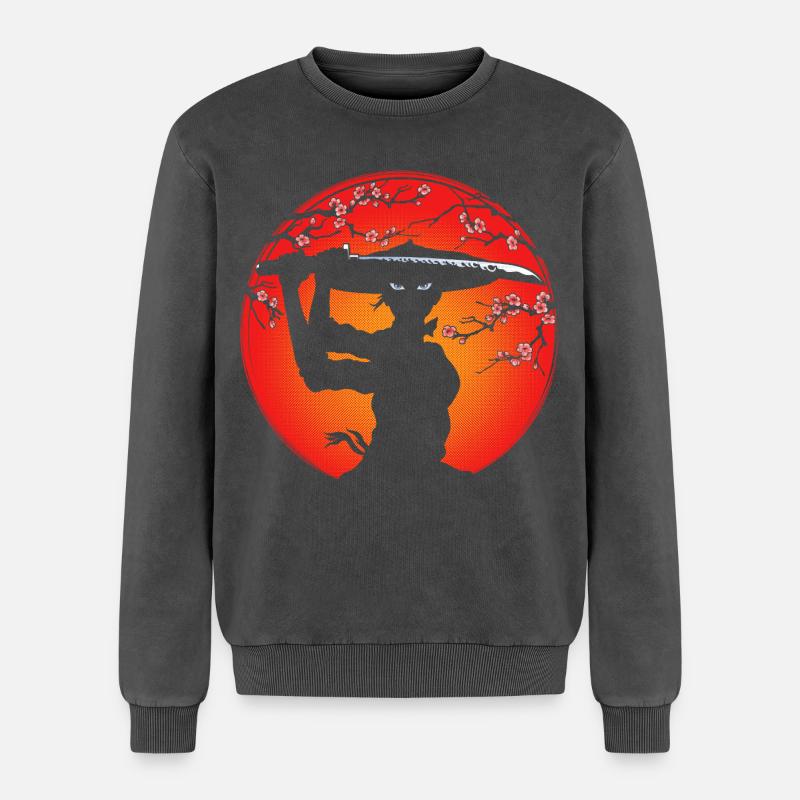 Samurai-Mädchen - Relaxed Unisex Premium Acid-Washed Sweatshirt - Schwarz Acid Wash