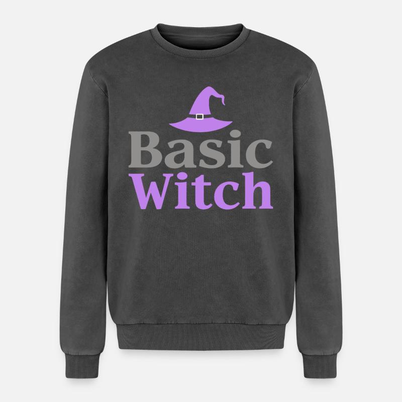 Basic Witch Halloween Spruch Zitat - Relaxed Unisex Premium Acid-Washed Sweatshirt - Schwarz Acid Wash