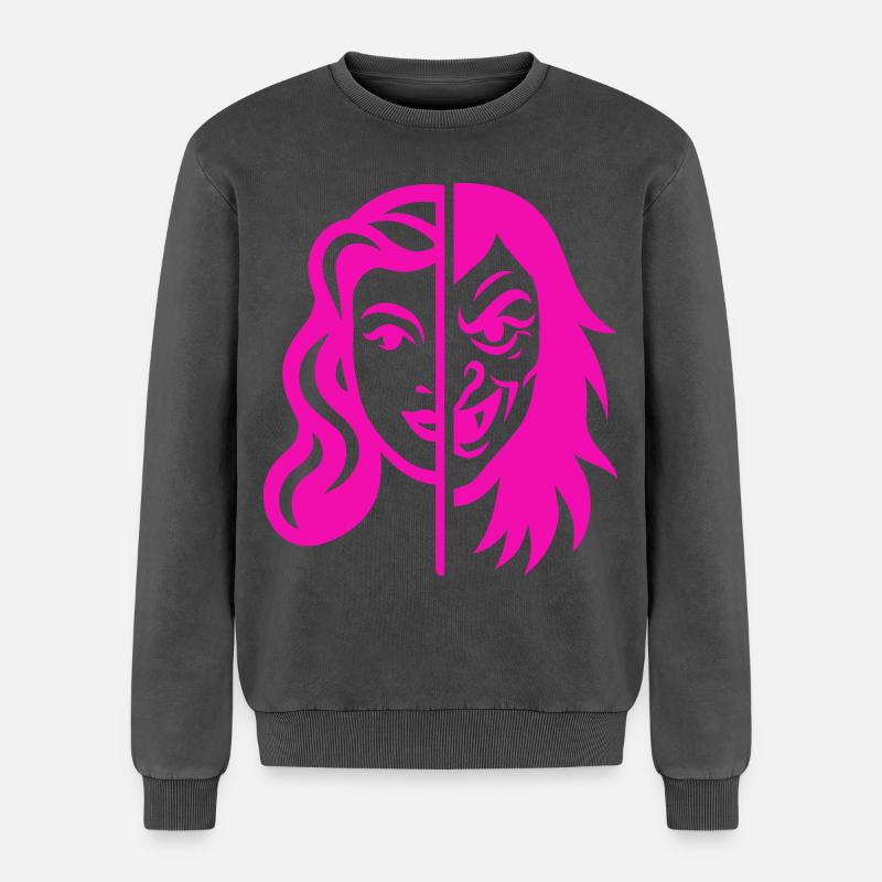 Split Face Kontrast - Relaxed Unisex Premium Acid-Washed Sweatshirt - Schwarz Acid Wash