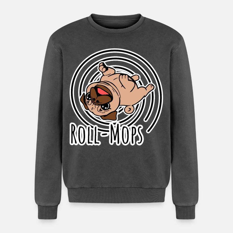 Rollender Mops - Ein Roll-Mops - Relaxed Unisex Premium Acid-Washed Sweatshirt - Schwarz Acid Wash