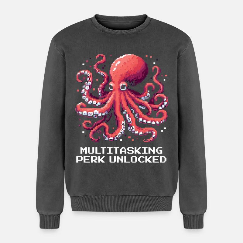 Multitasking Ability Unlocked | Octopus - Relaxed Unisex Premium Acid Washed Sweatshirt - acid washed black