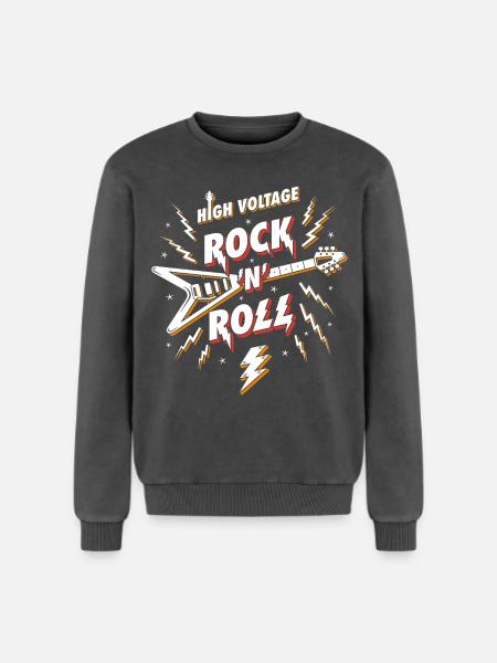 Hochspannungs-Rock'n'Roll-Gitarre - Relaxed Unisex Premium Acid-Washed Sweatshirt - Schwarz Acid Wash