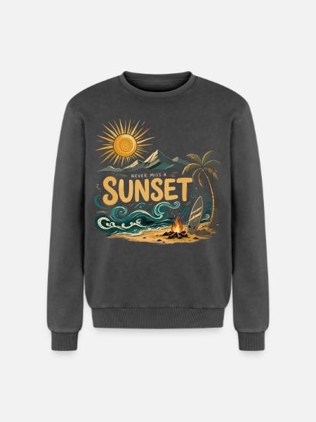 Sunset on the beach surf - Relaxed Unisex Premium Acid Washed Sweatshirt - acid washed black