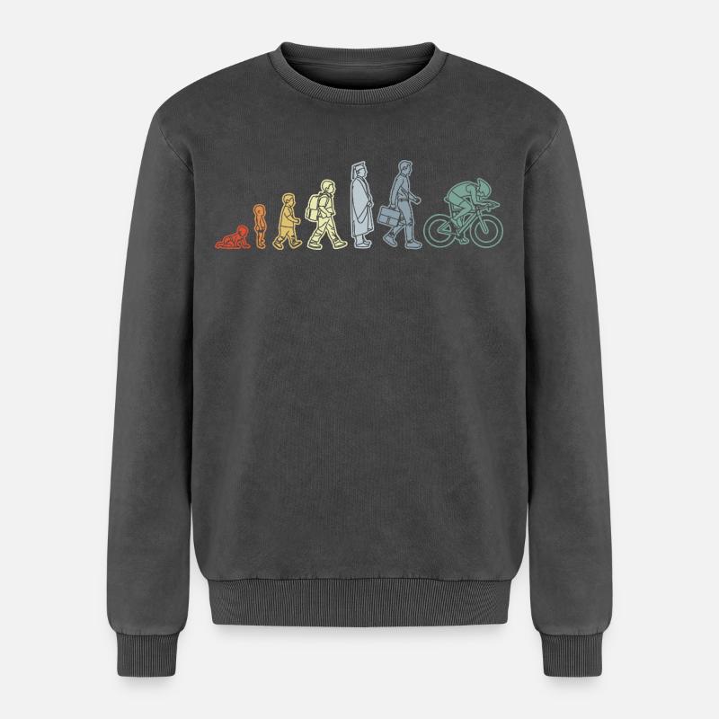 Radfahrer Evolution - Relaxed Unisex Premium Acid-Washed Sweatshirt - Schwarz Acid Wash
