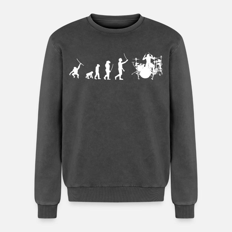 Evolution Drummer - Relaxed Unisex Premium Acid-Washed Sweatshirt - Schwarz Acid Wash