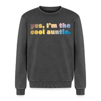 Déclaration de tante cool - Sweatshirt unisexe Premium acid-wash en coton - noir délavé acide - Devant - AI Model Female 172 dark (172cm) & AI Model Male 178 light (178cm)