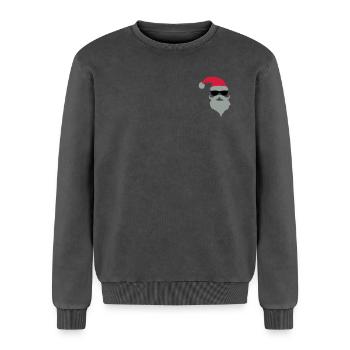 secret_santa2 - Relaxed Unisex Premium Acid Washed Sweatshirt - acid washed black - Front - AI Model Female 172 dark (172cm) & AI Model Male 178 light (178cm)