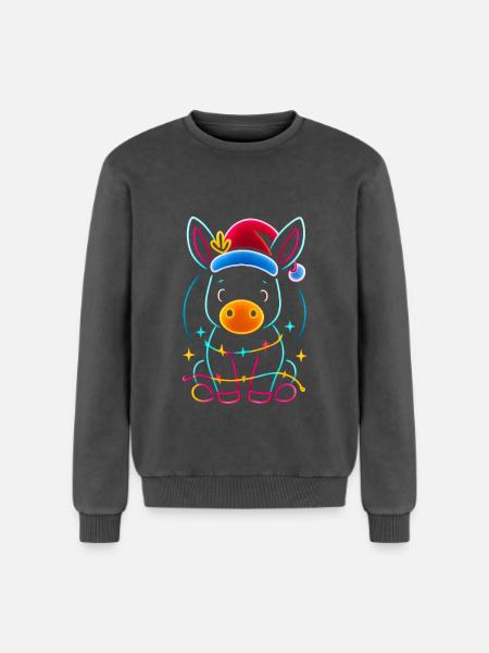 Donkey Elf Christmas Funny Gift - Relaxed Unisex Premium Acid Washed Sweatshirt - acid washed black