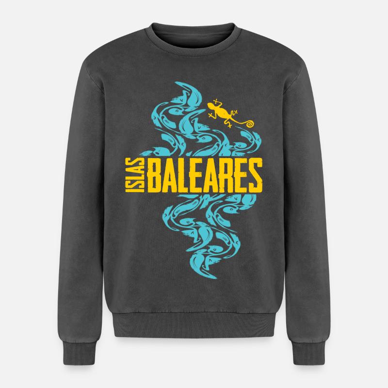 Balearic Islands Waves Pattern - Relaxed Unisex Premium Acid Washed Sweatshirt - acid washed black