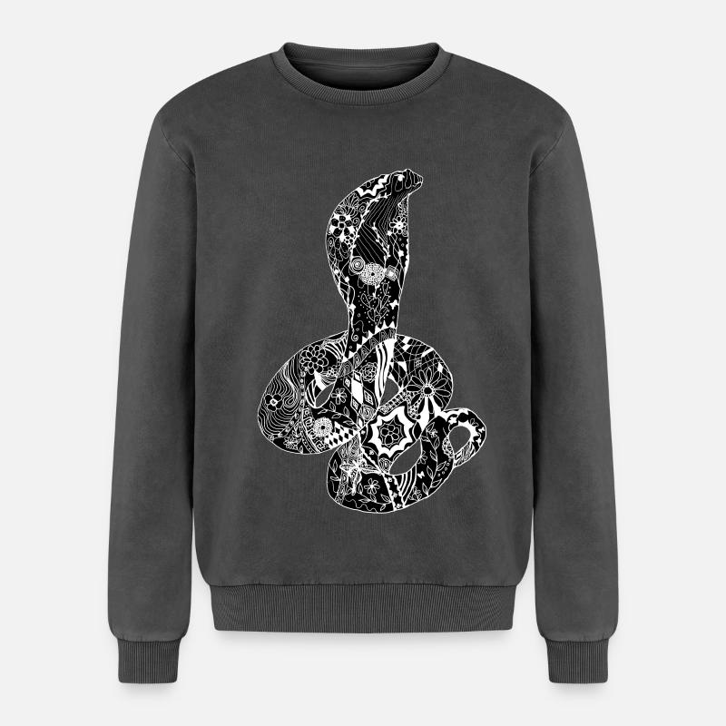 Patchwork Cobra - Relaxed Unisex Premium Acid Washed Sweatshirt - acid washed black