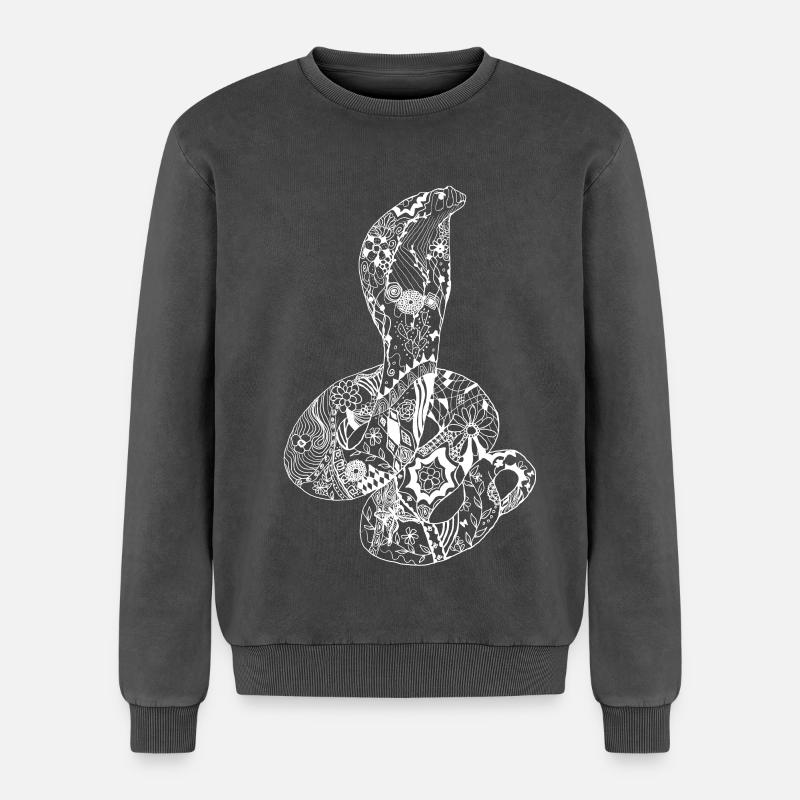 Patchwork Cobra - Relaxed Unisex Premium Acid Washed Sweatshirt - acid washed black