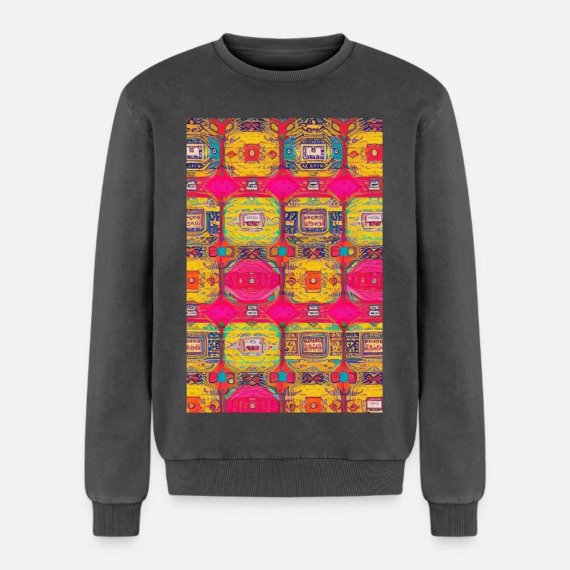 Retro Pattern - Relaxed Unisex Premium Acid Washed Sweatshirt - acid washed black