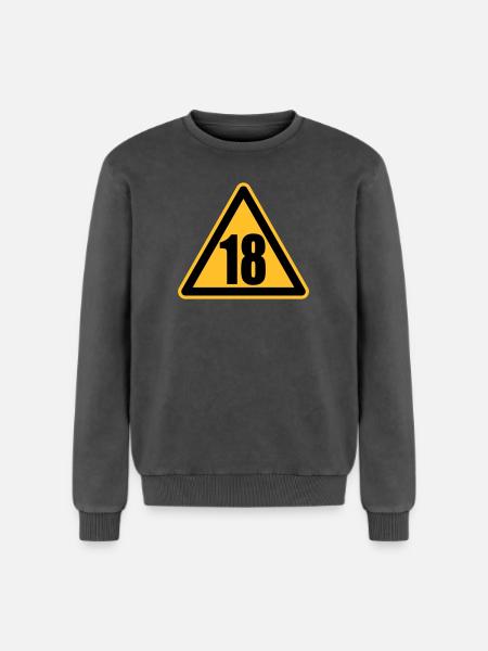 Warning 18 | Achtung 18 - Relaxed Unisex Premium Acid Washed Sweatshirt - acid washed black