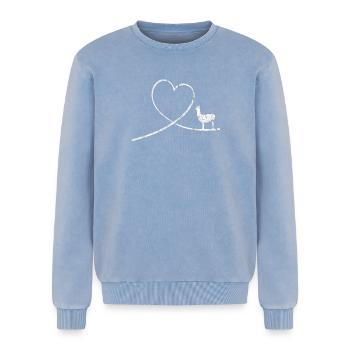 Lama Alpaka Tiere Haustier Geschenk Geschenkidee - Relaxed Unisex Premium Acid-Washed Sweatshirt - Blau Acid Wash - Vorne - AI Model Female 172 dark (172cm) & AI Model Male 178 light (178cm)