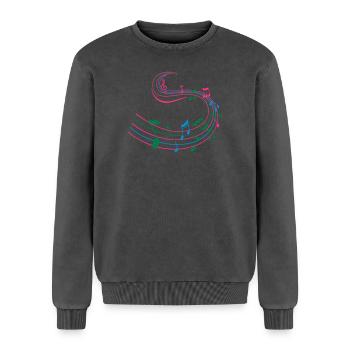 Musik - Relaxed Unisex Premium Acid-Washed Sweatshirt - Schwarz Acid Wash - Vorne - AI Model Female 172 dark (172cm) & AI Model Male 178 light (178cm)
