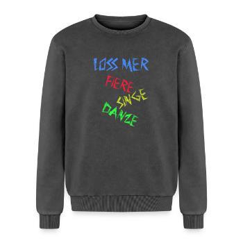 Loss mer fiere singe danze - Feiern Singen Tanzen - Relaxed Unisex Premium Acid-Washed Sweatshirt - Schwarz Acid Wash - Vorne - AI Model Female 172 dark (172cm) & AI Model Male 178 light (178cm)