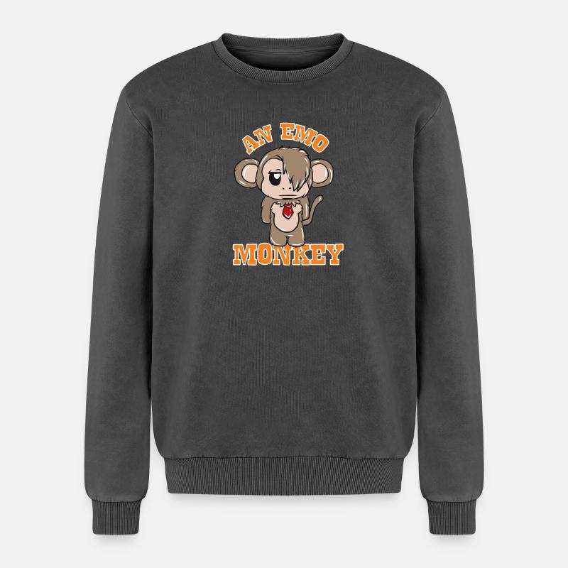 Monkey Emo - Relaxed Unisex Premium Acid Washed Sweatshirt - acid washed black