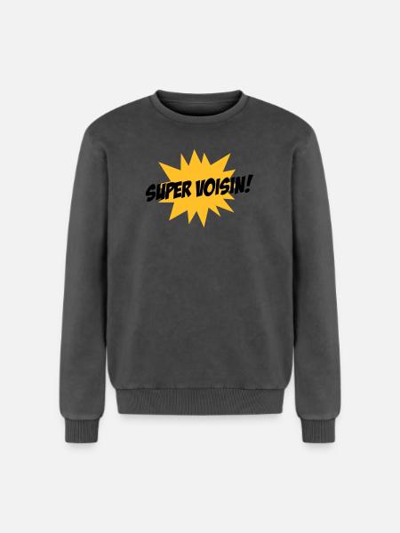 Super Voisin ! - Sweatshirt unisexe Premium acid-wash en coton - noir délavé acide
