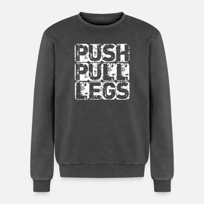 PUSH PULL LEGS - Relaxed Unisex Premium Acid Washed Sweatshirt - acid washed black