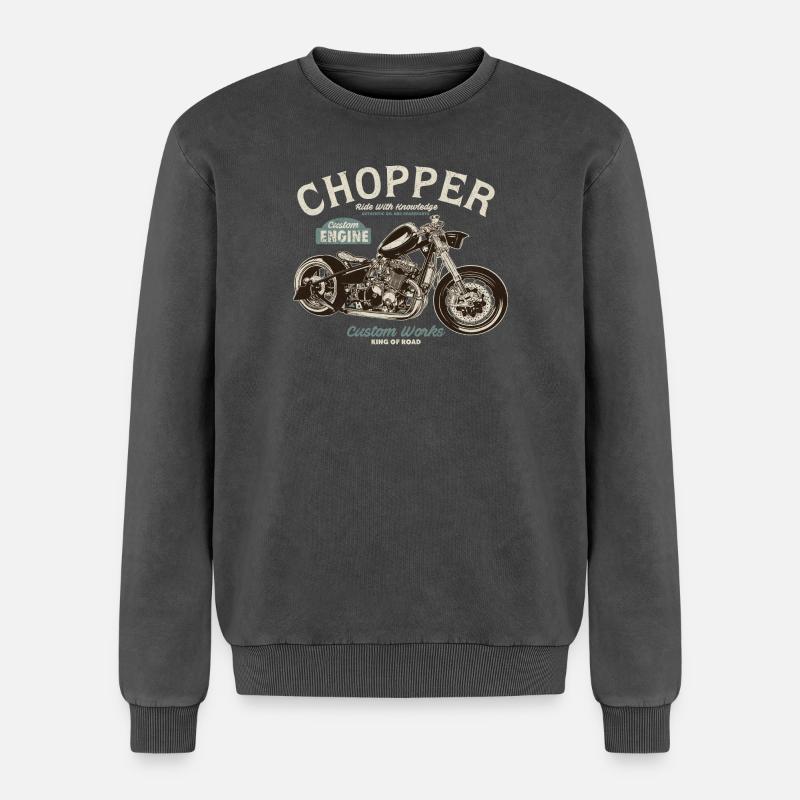 Chopper Custom Engine - Relaxed Unisex Premium Acid-Washed Sweatshirt - Schwarz Acid Wash