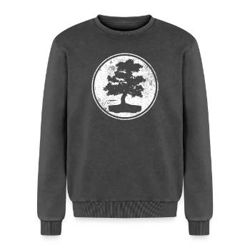 Bonsai Vintage - Relaxed Unisex Premium Acid-Washed Sweatshirt - Schwarz Acid Wash - Vorne - AI Model Female 172 dark (172cm) & AI Model Male 178 light (178cm)