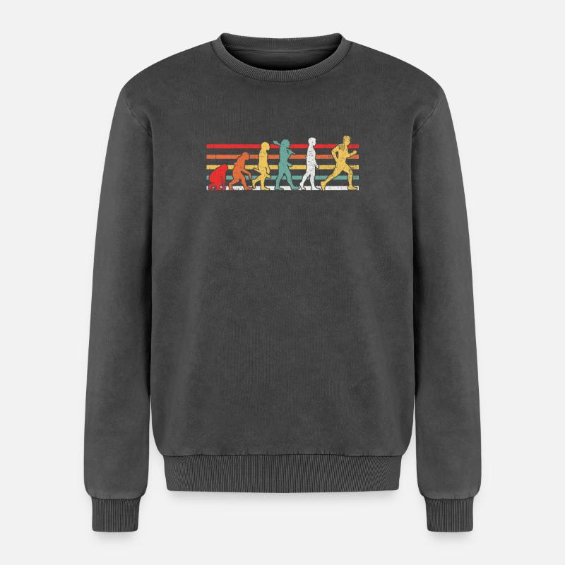 Evolution Läufer - Relaxed Unisex Premium Acid-Washed Sweatshirt - Schwarz Acid Wash
