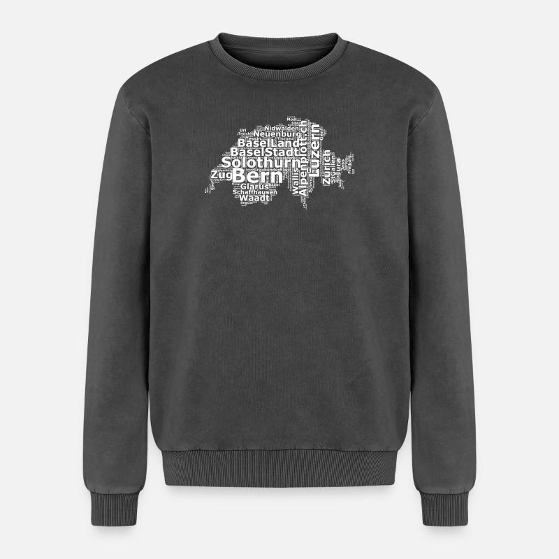Suisse dialecte blanc - Sweatshirt unisexe Premium acid-wash en coton - noir délavé acide