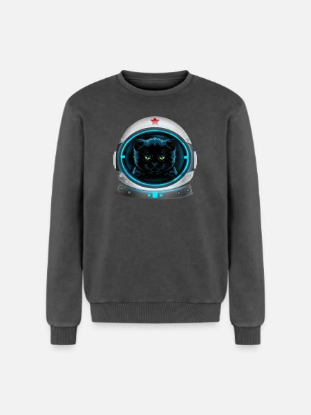 angry space cat astronaut - Relaxed Unisex Premium Acid Washed Sweatshirt - acid washed black